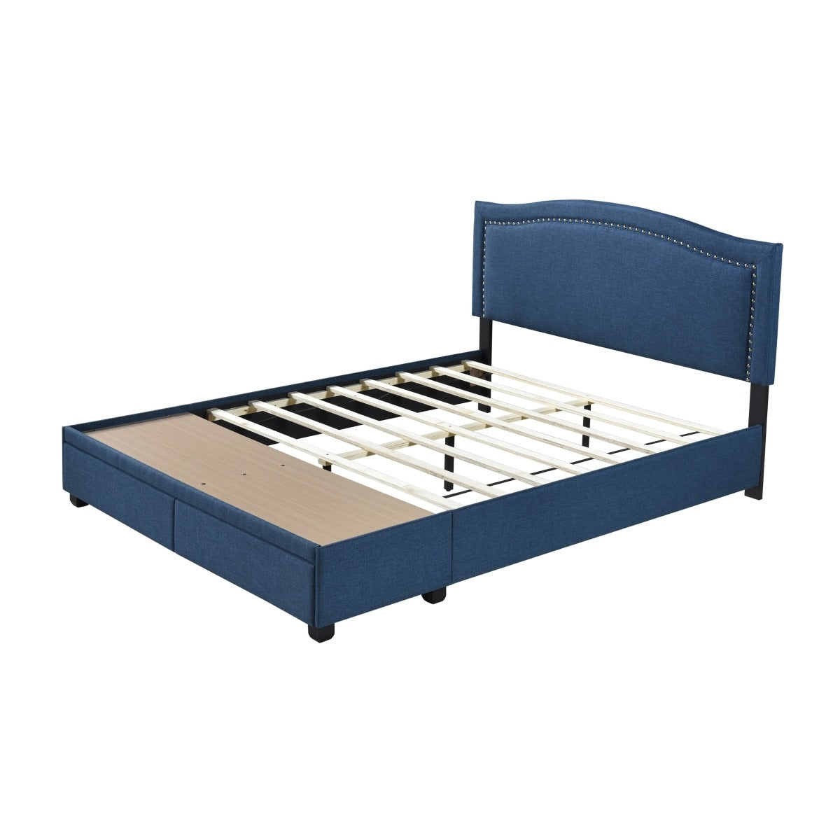 SH2711BLUK-1EK KING BED W/FB STORAGE, NAILHEAD, 8 SLATS & 6 SUPPORT LEGS, BLUE
