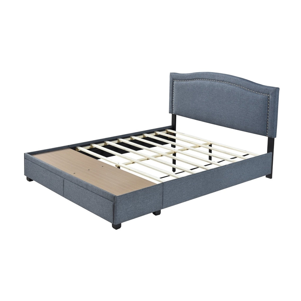 SH2711DGR-1 QUEEN BED W/FB STORAGE, NAILHEAD, 8 SLATS & 3 SUPPORT LEGS, DARK GRAY