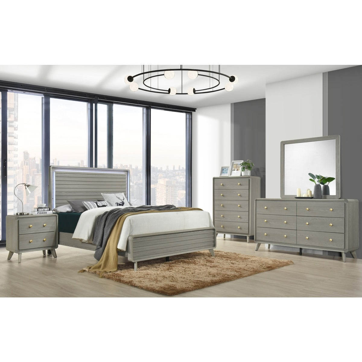 SH2300K-1EK* KING BED W/LED, ANTIQUE GRAY