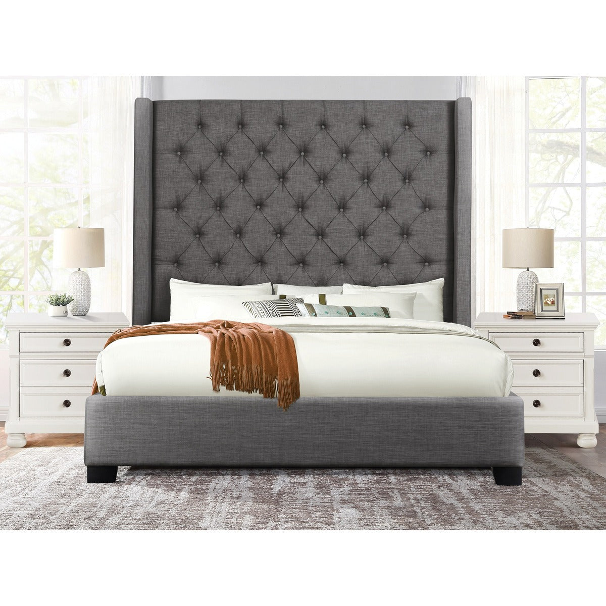 SH229NDGR-1 QUEEN BED WITH DARK GRAY FABRIC