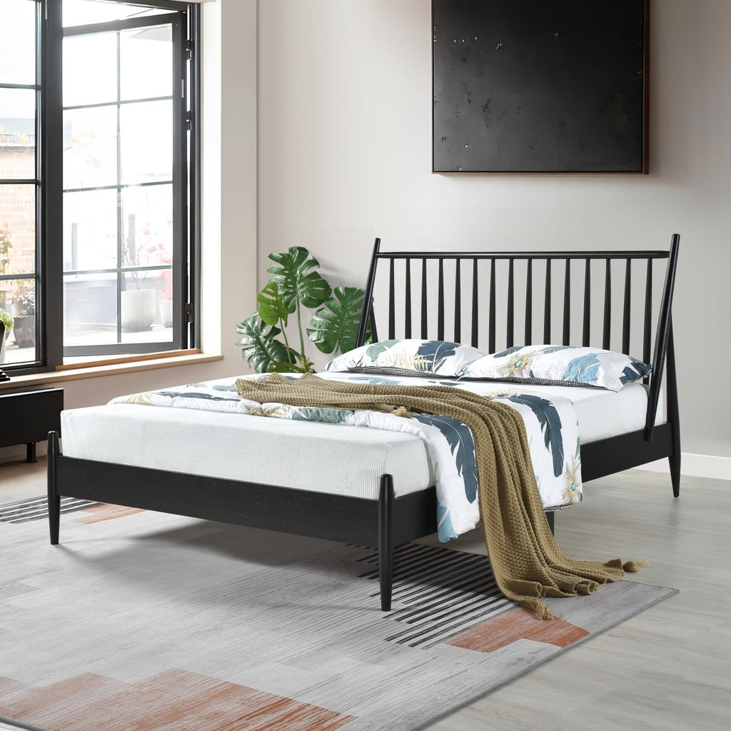 SH2225BLK-1 QUEEN SPINDLE WOOD BED, MATTE BLACK FINISH