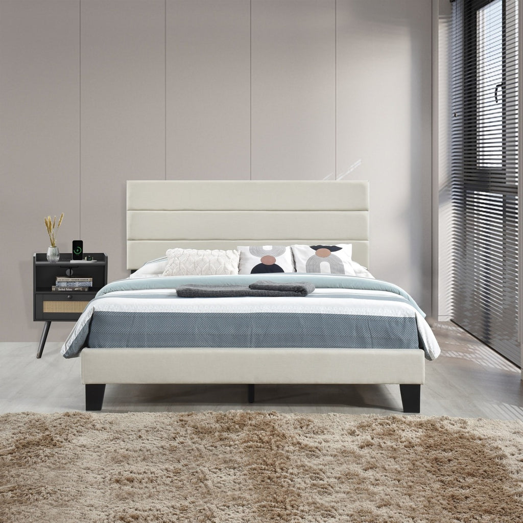 SH251BGEK-1EK KING PLATFORM BED W/ 13 SLATS, BEIGE