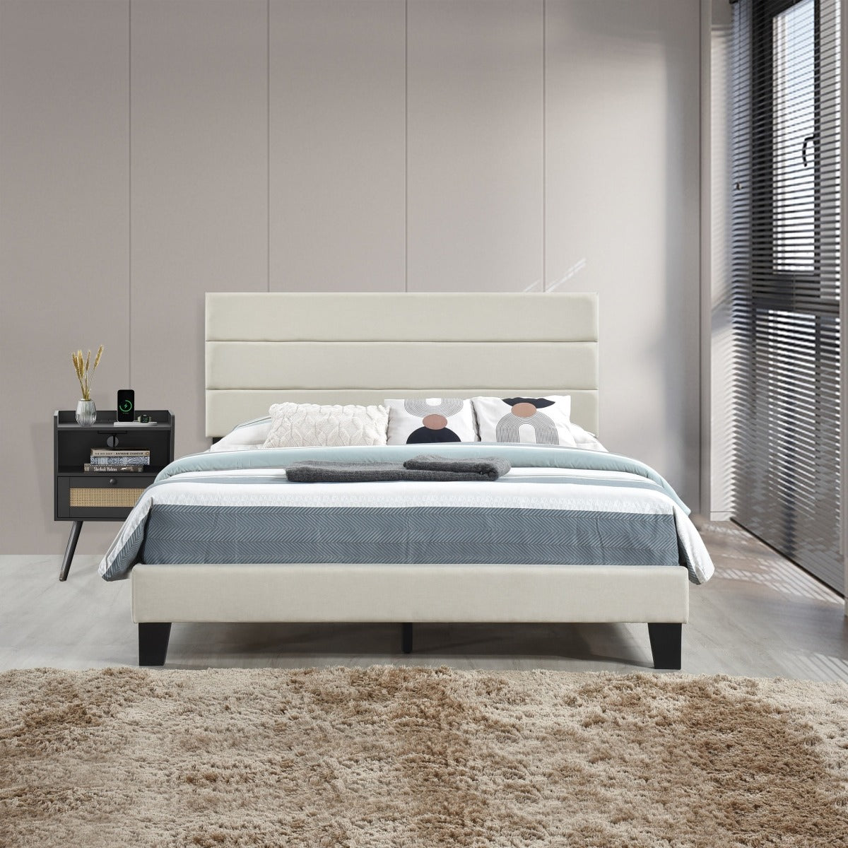 SH251BGE-1 QUEEN PLAFTORM BED W/ 13 SLATS, BEIGE