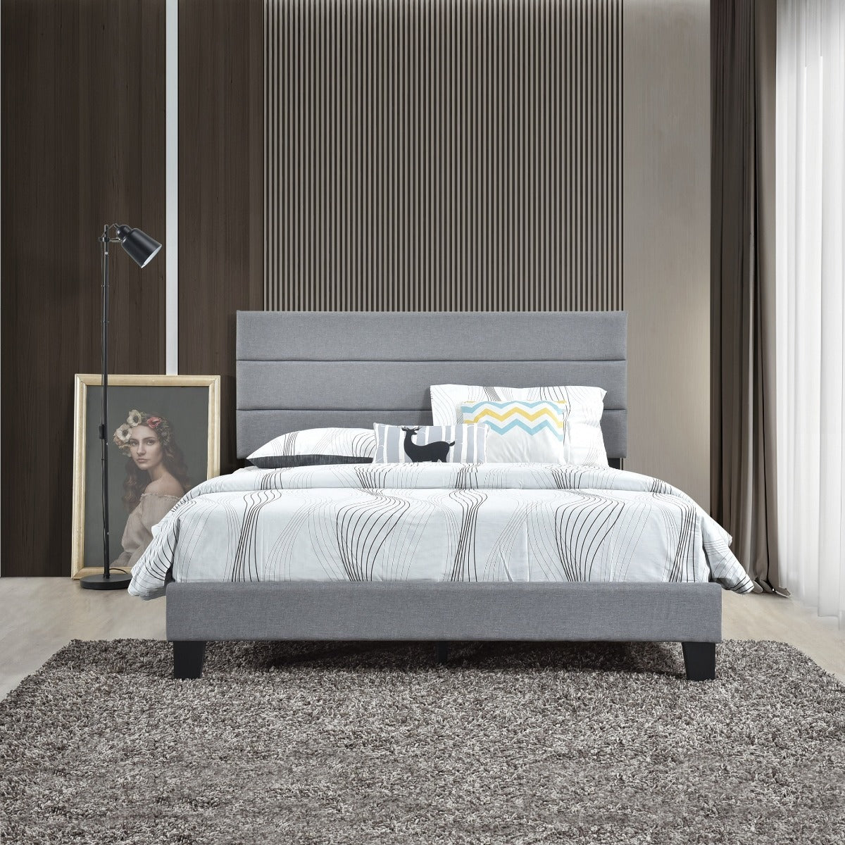 SH251GRYK-1EK KING PLATFORM BED W/ 13 SLATS, GRAY