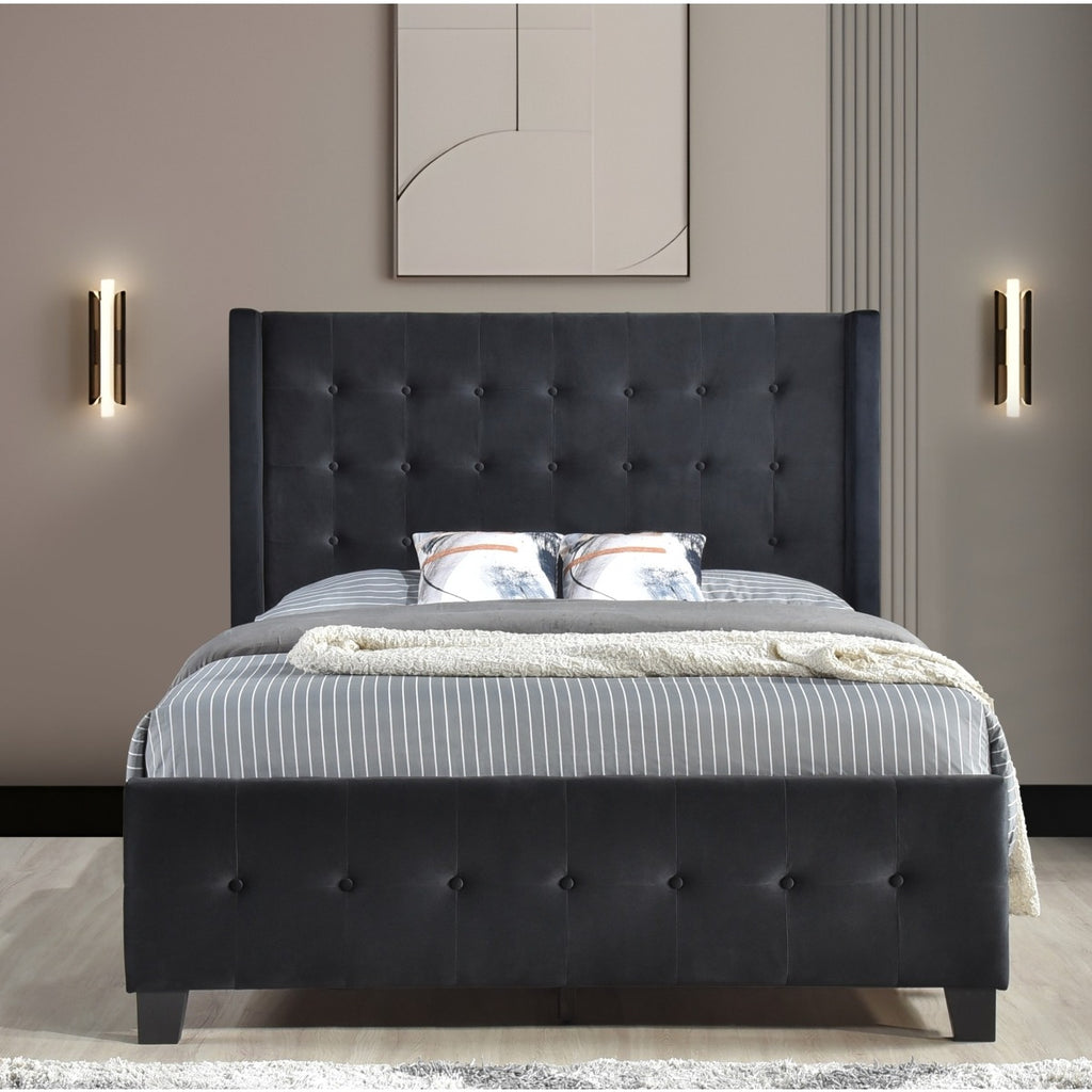 SH2618BLKK-1EK KING BED W/ TUFTED AND W/ SPEAKER & USB/TYPE C, BLACK VELVET