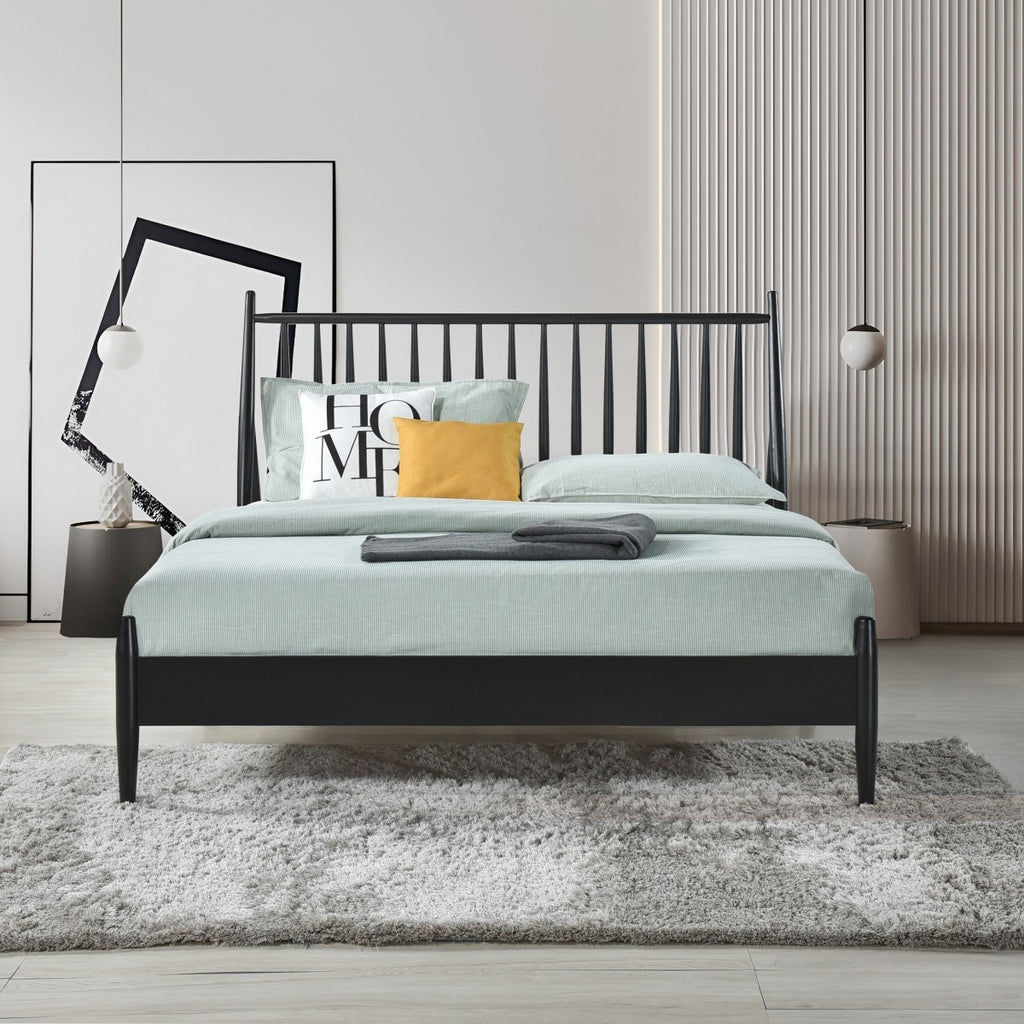 SH2225BLK-1 QUEEN SPINDLE WOOD BED, MATTE BLACK FINISH