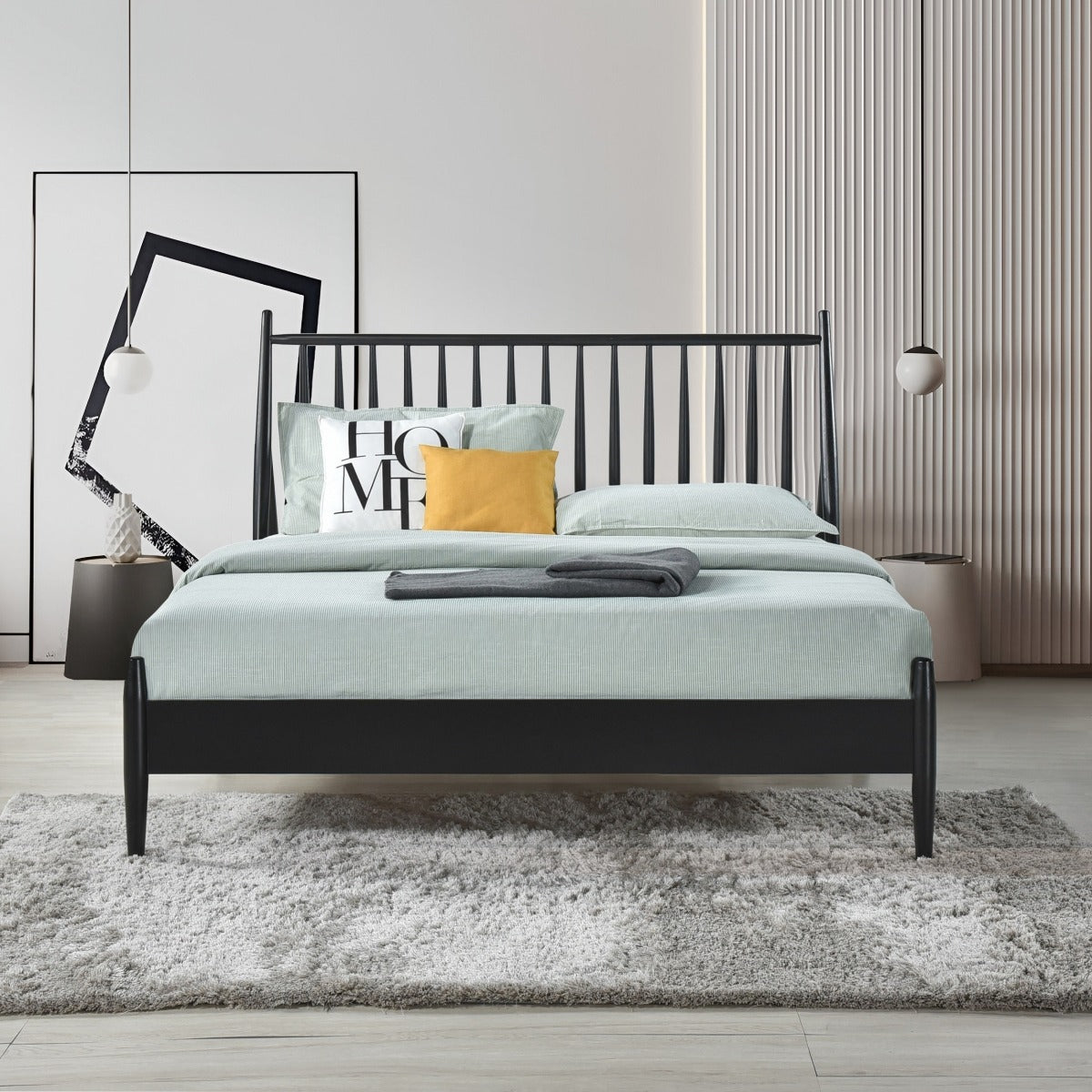 SH2225BLK-1 QUEEN SPINDLE WOOD BED, MATTE BLACK FINISH