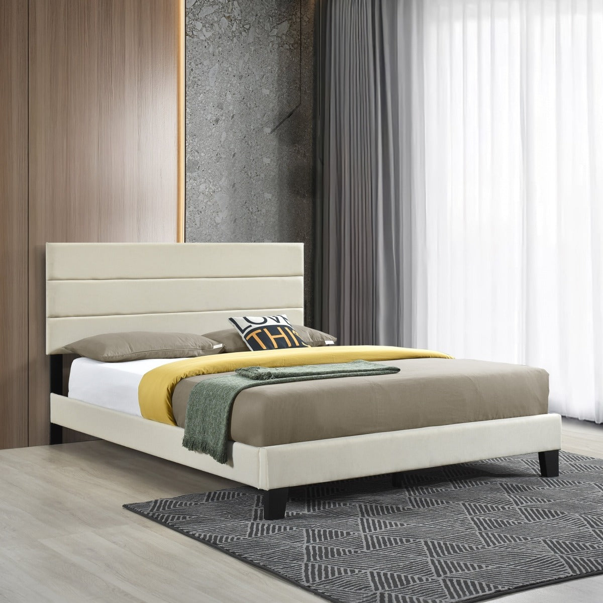 SH251BGEK-1EK KING PLATFORM BED W/ 13 SLATS, BEIGE