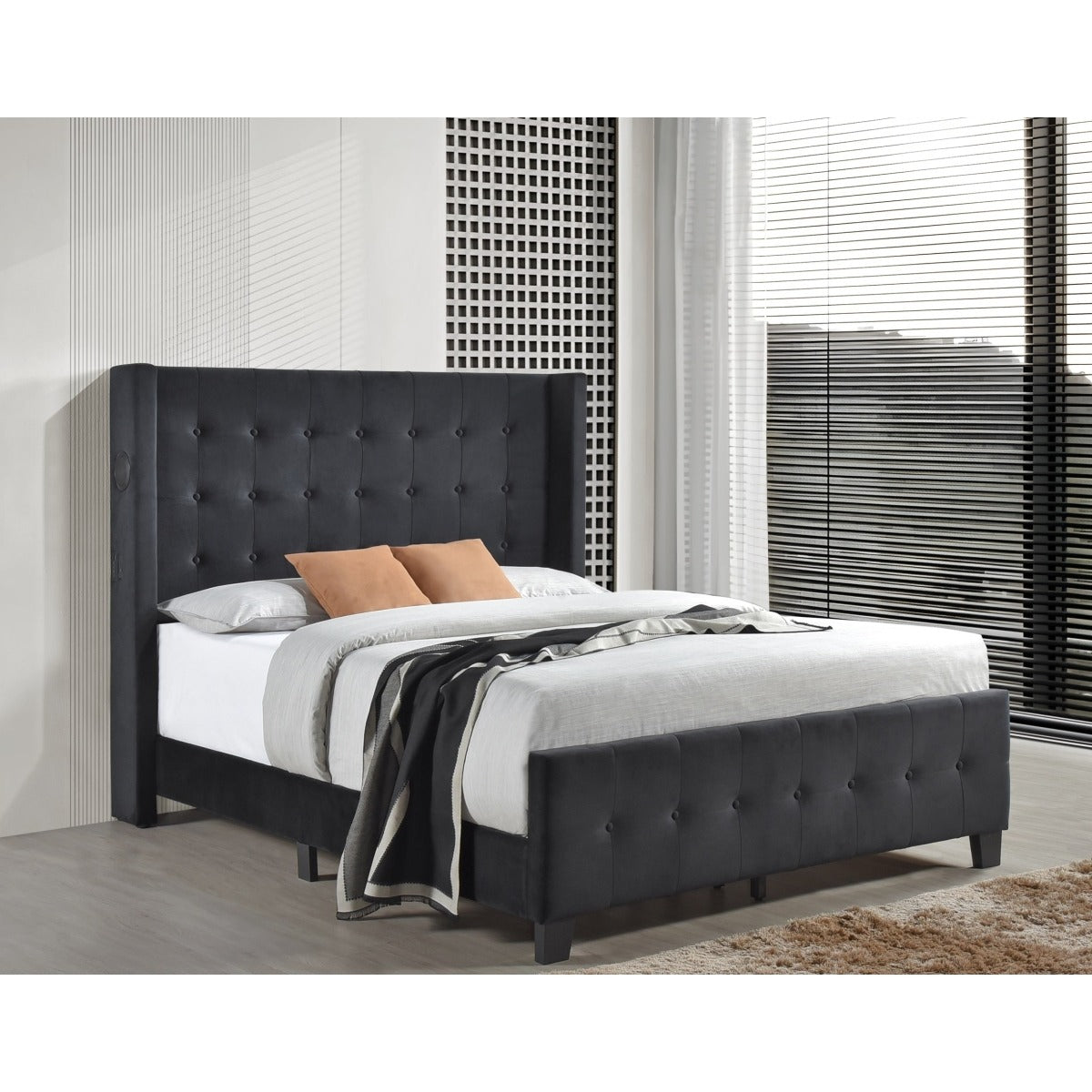 SH2618BLKK-1EK KING BED W/ TUFTED AND W/ SPEAKER & USB/TYPE C, BLACK VELVET