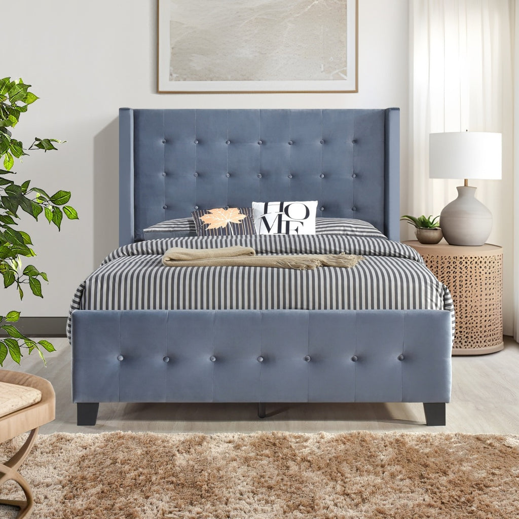 SH2618DGR-1 QUEEN BED W/ TUFTED AND W/ SPEAKER & USB/TYPE C, DARK GRAY VELVET
