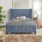SH2618DGR-1 QUEEN BED W/ TUFTED AND W/ SPEAKER & USB/TYPE C, DARK GRAY VELVET