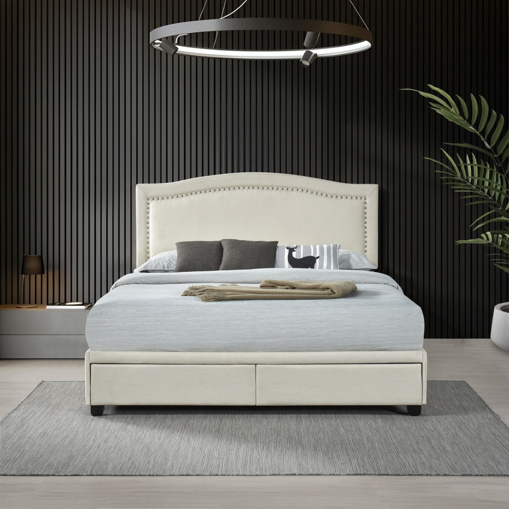 SH2711BGEK-1EK KING BED W/FB STORAGE, NAILHEAD, 8 SLATS & 6 SUPPORT LEGS, BEIGE