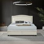SH2711BGE-1 QUEEN BED W/ FB STORAGE, NAILHEAD, 8 SLATS & 3 SUPPORT LEGS, BEIGE