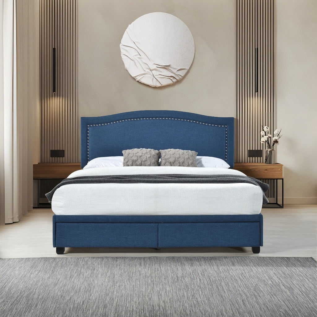SH2711BLU-1 QUEEN BED W/FB STORAGE, NAILHEAD, 8 SLATS & 3 SUPPORT LEGS, BLUE