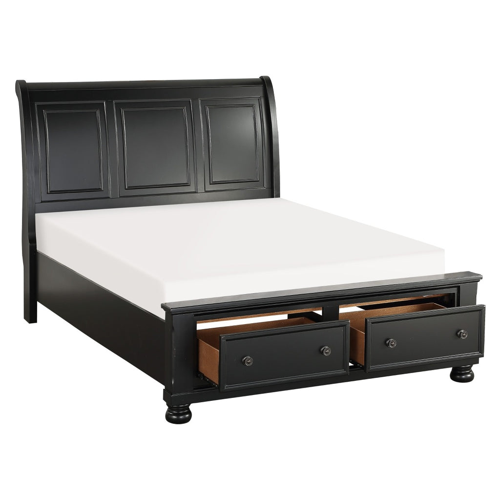 1714BK-1* Queen Sleigh Platform Bed with Footboard Storage