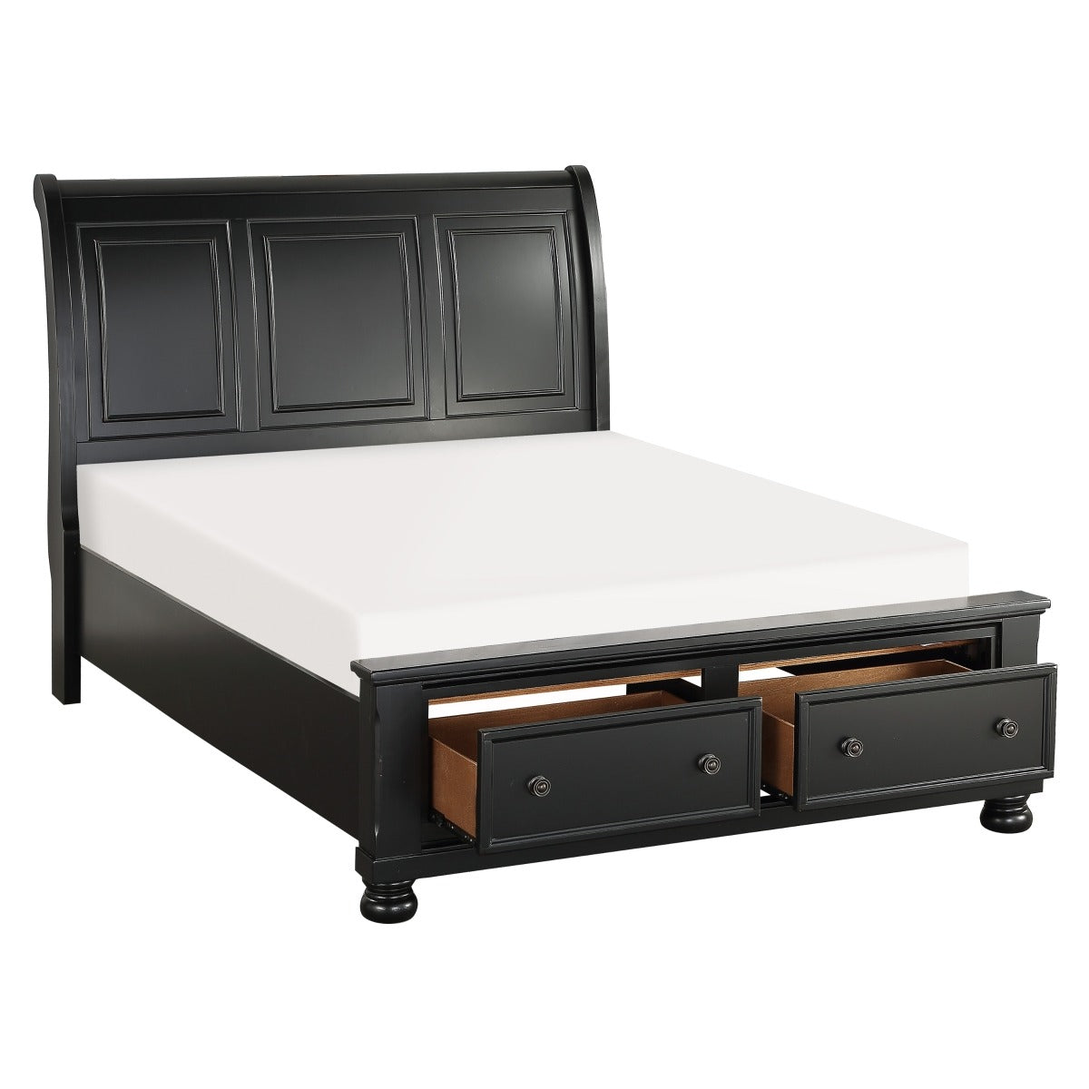 1714BK-1* Queen Sleigh Platform Bed with Footboard Storage