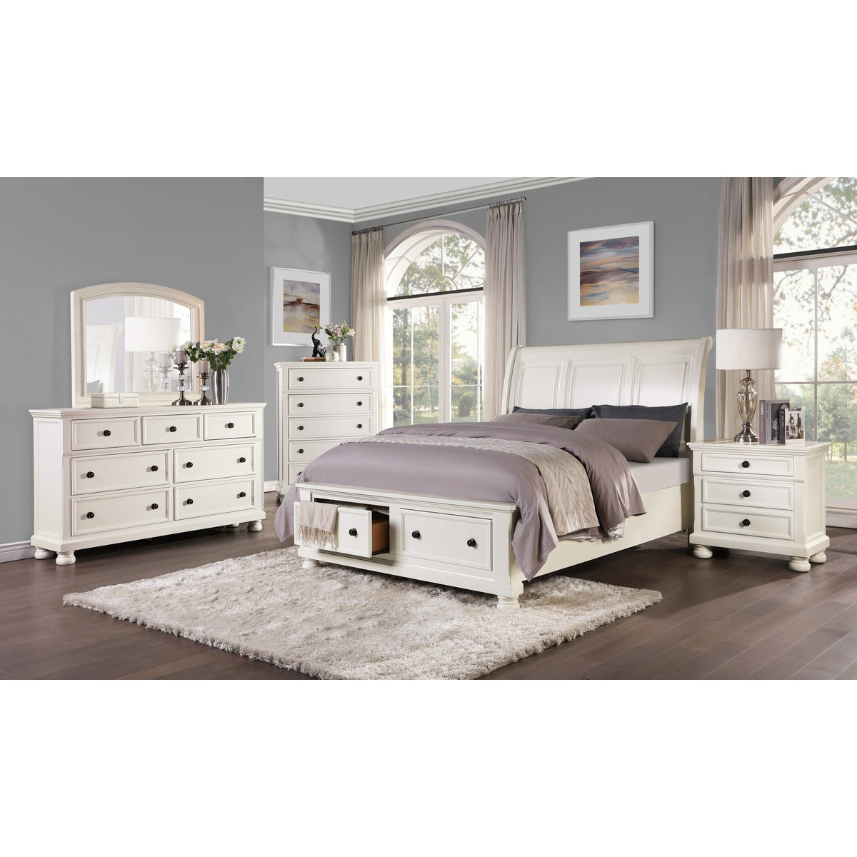 1714W-1* Queen Sleigh Platform Bed with Footboard Storage