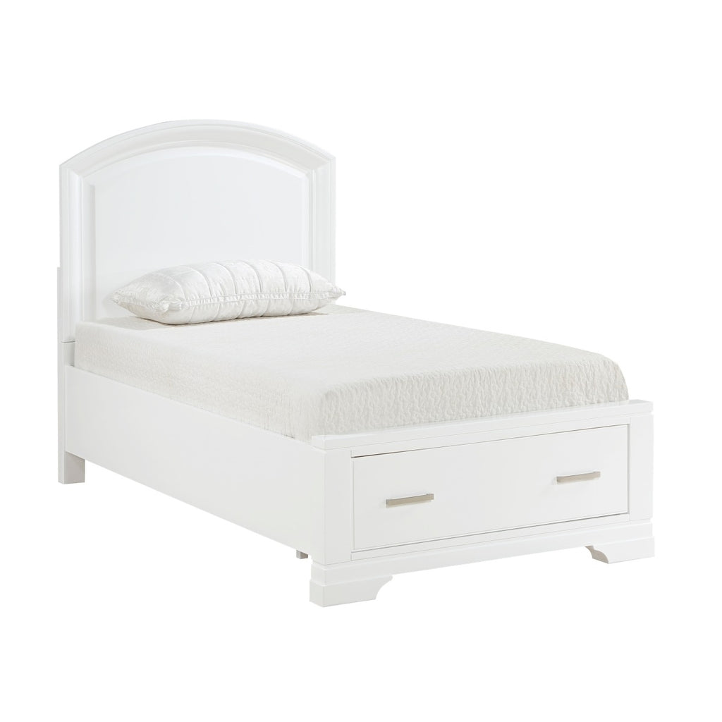1520WHT-1* Twin Platform Bed with Footboard Storage
