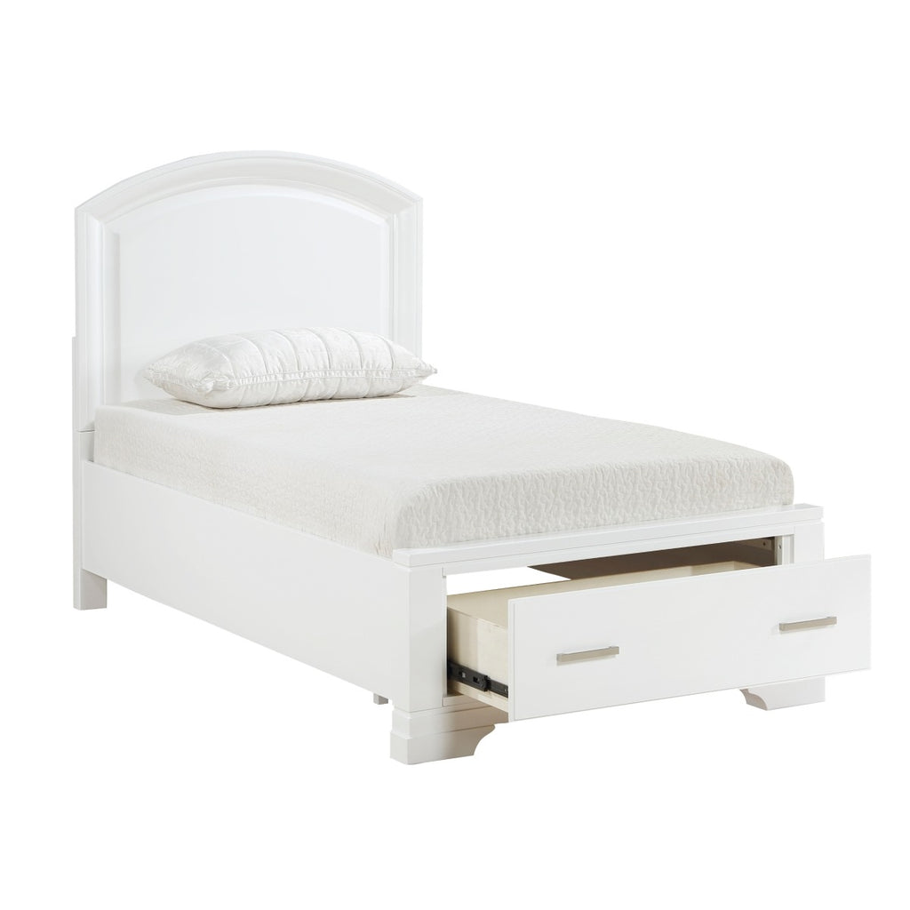 1520WHT-1* Twin Platform Bed with Footboard Storage