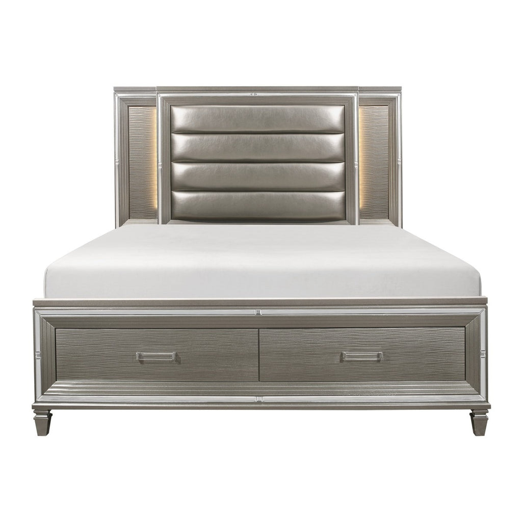 1616-1* Queen Platform Bed with Footboard Storage, LED Lighting