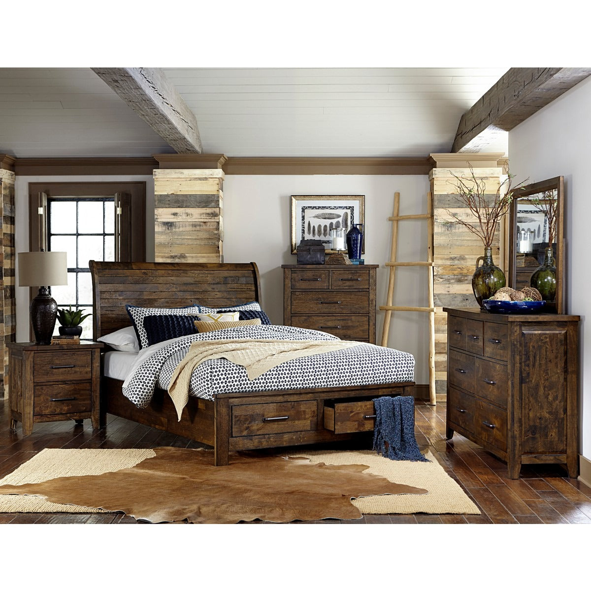 1957K-1EK* Eastern King Sleigh Platform Bed with Footboard Storage