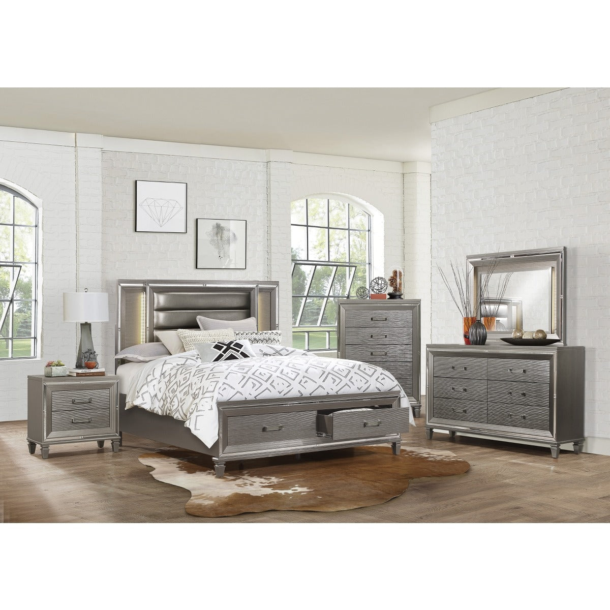 1616K-1EK* Eastern King Platform Bed with Footboard Storage, LED Lighting