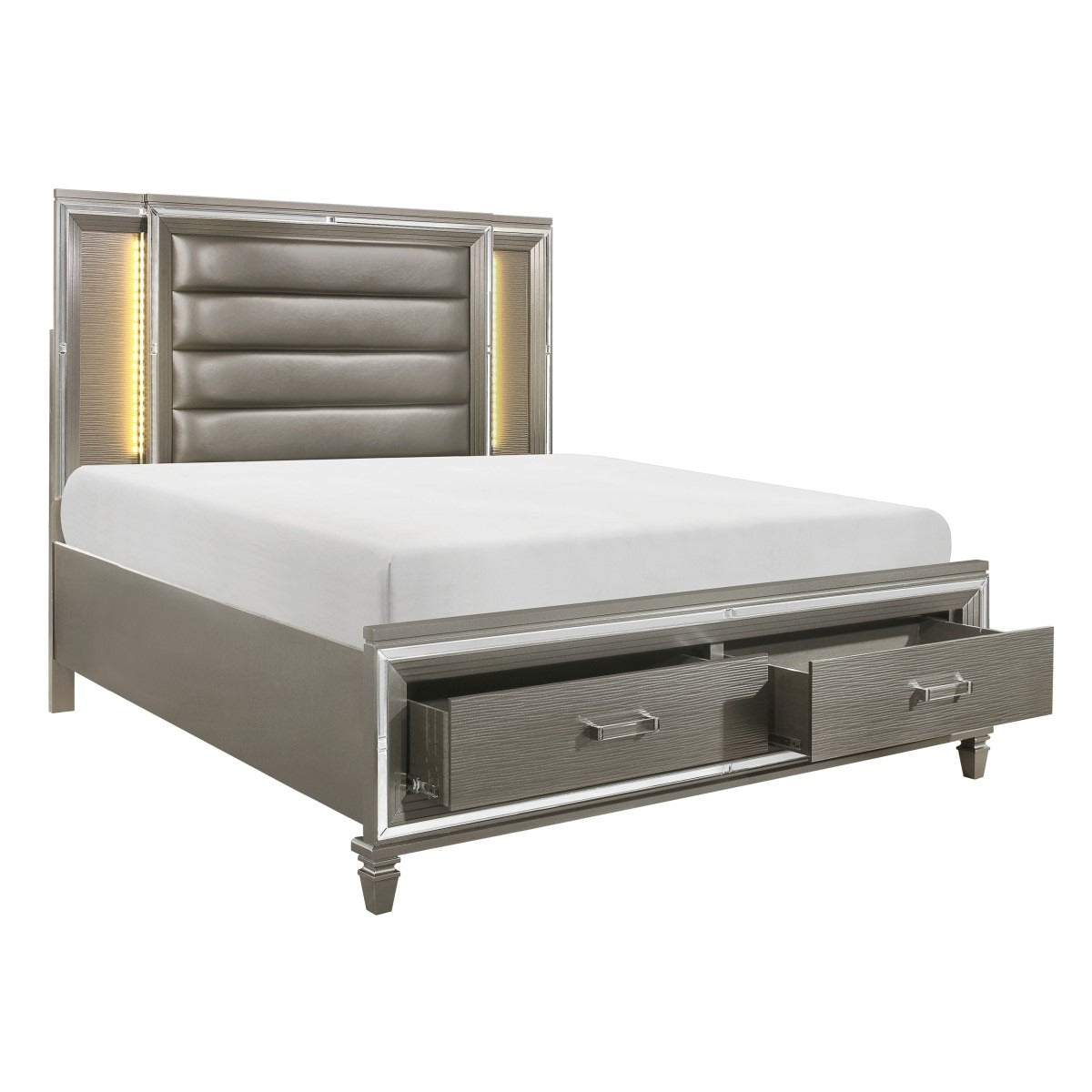 1616-1* Queen Platform Bed with Footboard Storage, LED Lighting